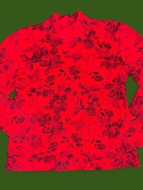 Karen Scott Red Floral Mock Neck Long Sleeve Top